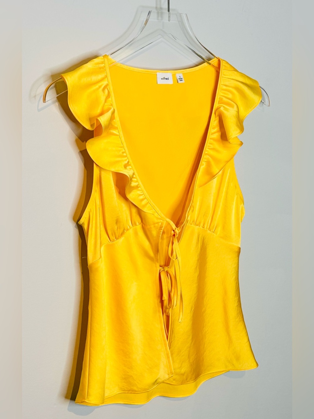 Aritzia Wilfred Tonka Yellow Satin Tie-Front Blouse Shirt Top - Picture 6 of 14